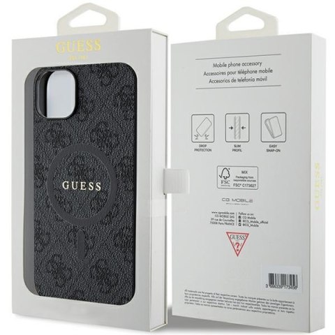 Etui na telefon Apple iPhone 15/14 Guess 4G Leather MagSafe czarne