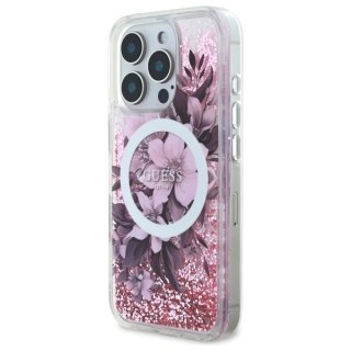 Etui na telefon iPhone 16 Pro Max Guess Liquid Glitter MagSafe różowe