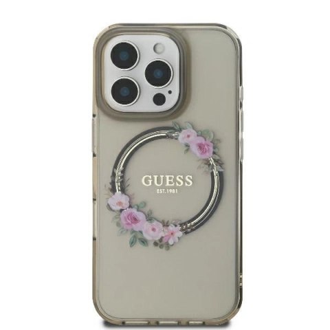 Etui na telefon Guess GUHMP16XHFWFCK iPhone 16 Pro Max MagSafe kwiaty czarny