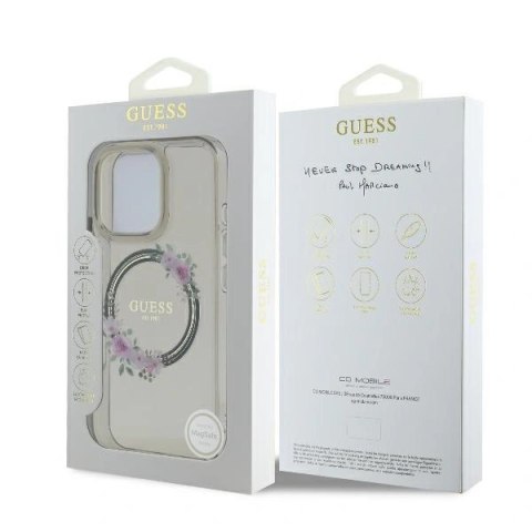 Etui na telefon Guess GUHMP16XHFWFCK iPhone 16 Pro Max MagSafe kwiaty czarny