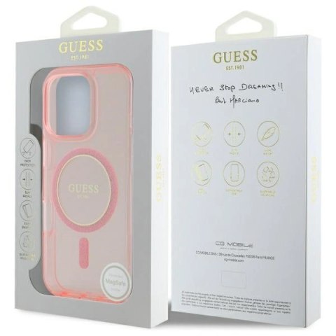 Etui na telefon Guess GUHMP16LHFGEREP iPhone 16 Pro MagSafe różowy