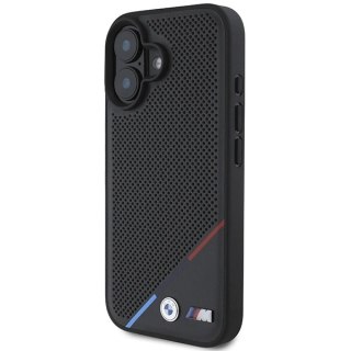 Etui BMW BMHMP16S23PUPDK Apple iPhone 16 hardcase M Perforated Tricolor Line MagSafe czarny/black