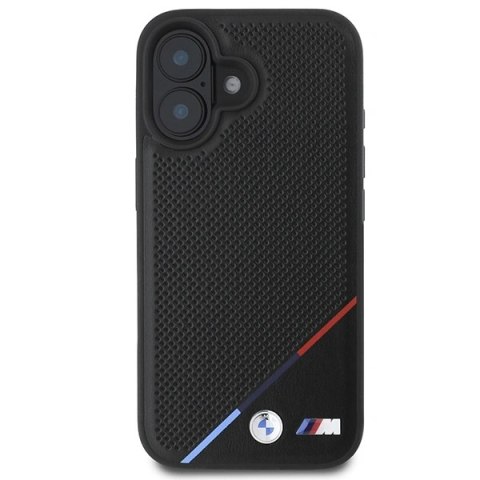 Etui BMW BMHMP16S23PUPDK Apple iPhone 16 hardcase M Perforated Tricolor Line MagSafe czarny/black