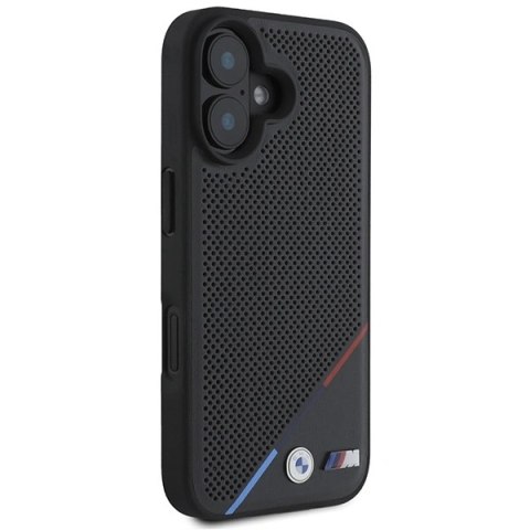 Etui BMW BMHMP16S23PUPDK Apple iPhone 16 hardcase M Perforated Tricolor Line MagSafe czarny/black