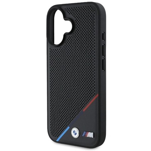 Etui BMW BMHMP16S23PUPDK Apple iPhone 16 hardcase M Perforated Tricolor Line MagSafe czarny/black