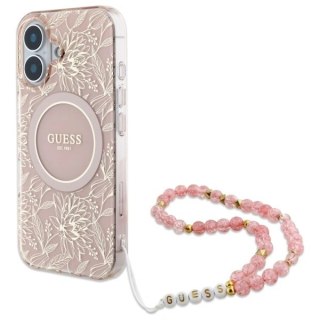 Etui Guess GUHMP16MHCPOFPP Apple iPhone 16 Plus hardcase IML Flowers Allover Electro With Pearl Strap MagSafe różowy/pink