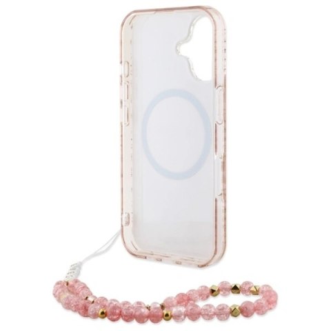 Etui Guess GUHMP16MHCPOFPP Apple iPhone 16 Plus hardcase IML Flowers Allover Electro With Pearl Strap MagSafe różowy/pink