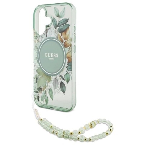 Etui Guess GUHMP16MHFWBRCESN Apple iPhone 16 Plus hardcase IML Flowers With Pearl Strap MagSafe zielony/green