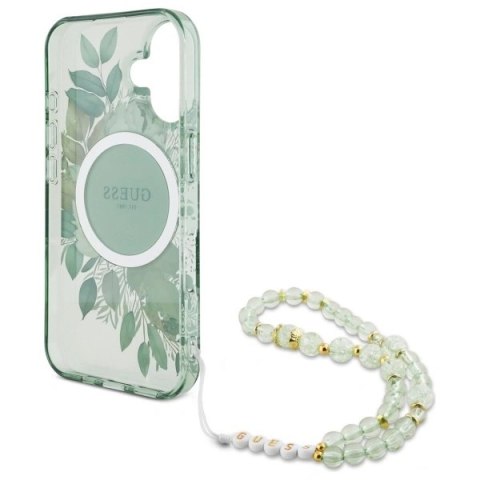 Etui Guess GUHMP16MHFWBRCESN Apple iPhone 16 Plus hardcase IML Flowers With Pearl Strap MagSafe zielony/green