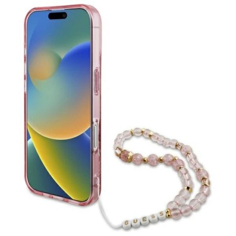 Etui Guess GUHMP16MHFWBRCESP Apple iPhone 16 Plus hardcase IML Flowers With Pearl Strap MagSafe różowy/pink