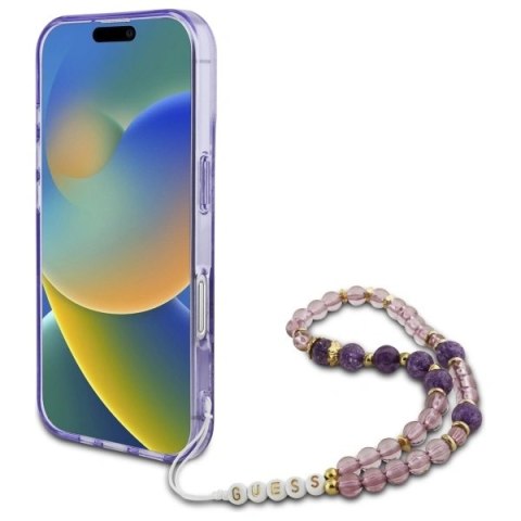 Etui Guess GUHMP16MHFWBRCESU Apple iPhone 16 Plus hardcase IML Flowers With Pearl Strap MagSafe fioletowy/purple