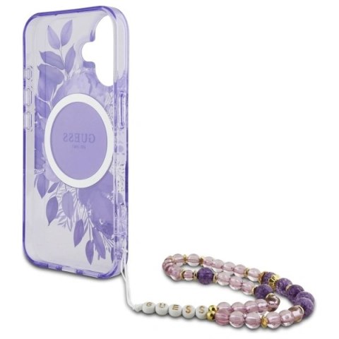 Etui Guess GUHMP16MHFWBRCESU Apple iPhone 16 Plus hardcase IML Flowers With Pearl Strap MagSafe fioletowy/purple