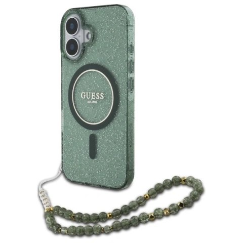 Etui Guess GUHMP16MHGCRELSA Apple iPhone 16 Plus hardcase IML Glitter With Pearl Strap MagSafe zielony/green