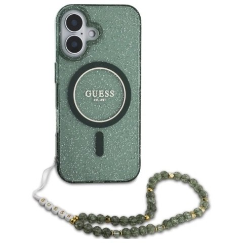 Etui Guess GUHMP16MHGCRELSA Apple iPhone 16 Plus hardcase IML Glitter With Pearl Strap MagSafe zielony/green