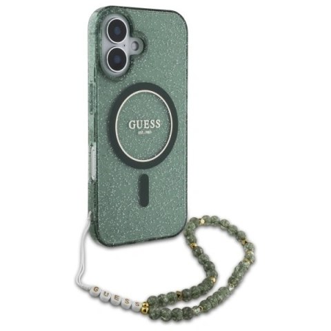 Etui Guess GUHMP16MHGCRELSA Apple iPhone 16 Plus hardcase IML Glitter With Pearl Strap MagSafe zielony/green