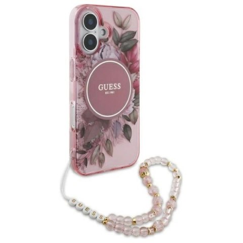 Etui na telefon Guess GUHMP16SHFWBRCESP iPhone 16 z kwiatami różowe