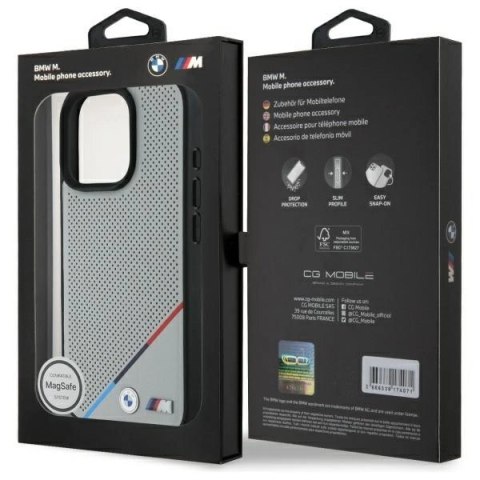 Etui BMW BMHMP16X23PUPDG Apple iPhone 16 Pro Max hardcase M Perforated Tricolor Line MagSafe szary/grey