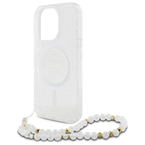 Etui Guess GUHMP16XHGCRELST Apple iPhone 16 Pro Max hardcase IML Glitter With Pearl Strap MagSafe przeźroczysty/transparent