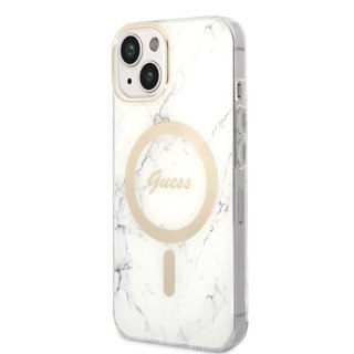 Zestaw Guess etui + ładowarka bezprzewodowa GUBPP14SHMEACSH Apple iPhone 14 biały/white hard case Marble MagSafe