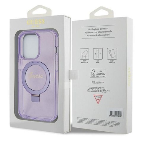 Etui Guess GUHMP13LHRSGSU Apple iPhone 13 / 13 Pro hardcase Ring Stand Script Glitter MagSafe fioletowy/purple