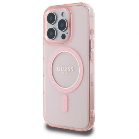 Etui Guess GUHMP16XHFGEREP Apple iPhone 16 Pro Max hardcase IML Glitter Circle MagSafe różowy/pink