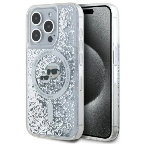 Etui Karl Lagerfeld KLHMP15XLGKCSGH Apple iPhone 15 Pro Max hardcase Liquid Glitter Karl&Choupette Head MagSafe transparent