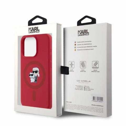 Etui Karl Lagerfeld KLHMP15LSCMKCRHR Apple iPhone 15 Pro hardcase Silicone Karl&Choupette Heads Ring MagSafe czerwony/red