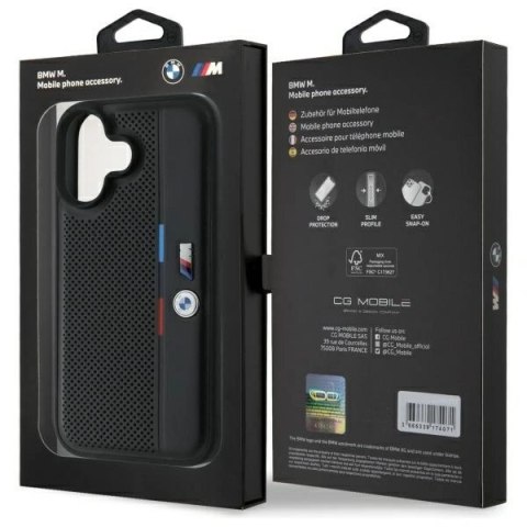 Etui BMW BMHCP16S23PUPVK Apple iPhone 16 hardcase M Perforated Tricolor Detail Line czarny/black