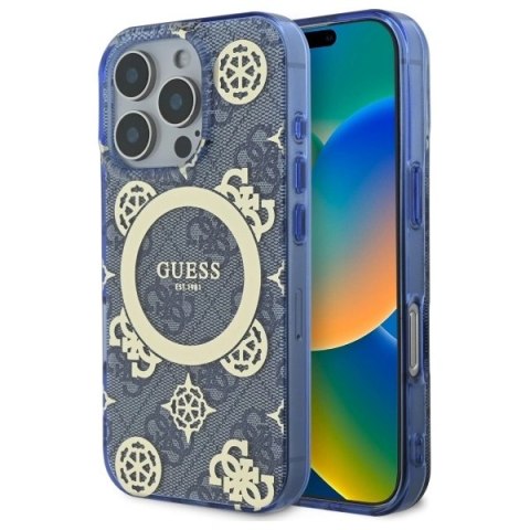 Etui Guess GUHMP16LH4PYEEB Apple iPhone 16 Pro hardcase IML Peony On 4G Background MagSafe niebieski/blue