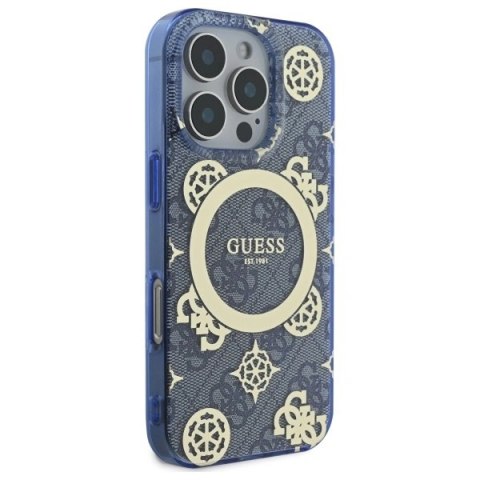 Etui Guess GUHMP16LH4PYEEB Apple iPhone 16 Pro hardcase IML Peony On 4G Background MagSafe niebieski/blue