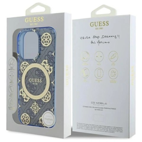 Etui Guess GUHMP16LH4PYEEB Apple iPhone 16 Pro hardcase IML Peony On 4G Background MagSafe niebieski/blue