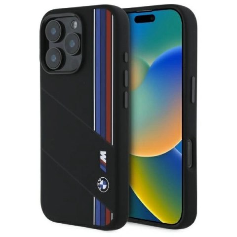 Etui BMW BMHMP16L23SCUK Apple iPhone 16 Pro hardcase Silicone Cut Tricolor Lines MagSafe czarny/black