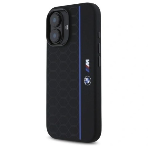 Etui BMW BMHMP16S23SHEB Apple iPhone 16 hardcase Silicone Hexagon Blue Line MagSafe czarny/black