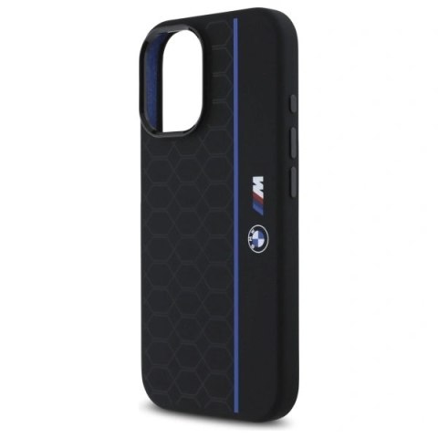 Etui BMW BMHMP16S23SHEB Apple iPhone 16 hardcase Silicone Hexagon Blue Line MagSafe czarny/black