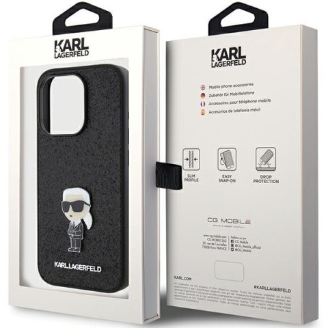 Etui Karl Lagerfeld KLHCP15LGKNPSK Apple iPhone 15 Pro hardcase Fixed Glitter Ikonik Logo Metal Pin czarny/black