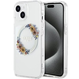 Etui Guess GUHMP15SHFWFCT Apple iPhone 15 / 14 hardcase IML Flowers Wreatch MagSafe transparent