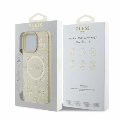 Etui Guess GUHMP16XPSAPSMED Apple iPhone 16 Pro Max hardcase Saffiano Peony Classic Logo MagSafe złoty