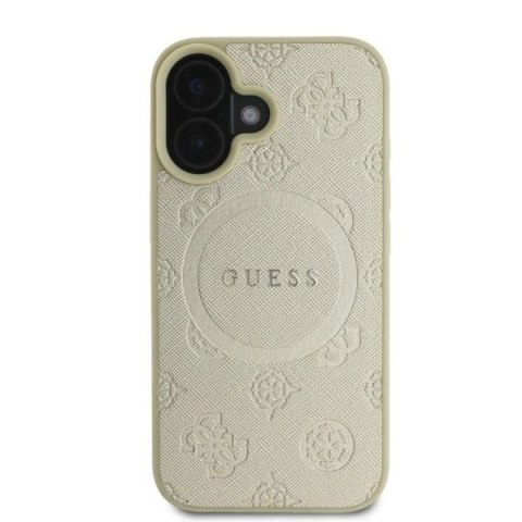 Etui Guess GUHMP16SPSAPSMED Apple iPhone 16 hardcase Saffiano Peony Classic Logo MagSafe złoty