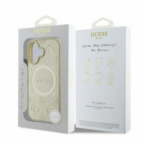 Etui Guess GUHMP16SPSAPSMED Apple iPhone 16 hardcase Saffiano Peony Classic Logo MagSafe złoty