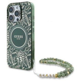 Etui Guess GUHMP16XHCPOFPA Apple iPhone 16 Pro Max hardcase IML Flowers Allover Electro With Pearl Strap MagSafe zielony/green