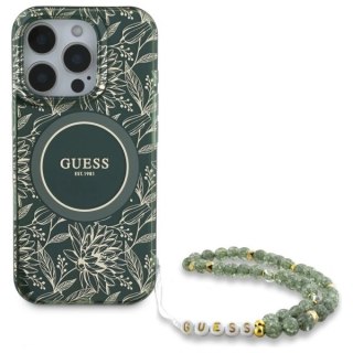 Etui Guess GUHMP16XHCPOFPA Apple iPhone 16 Pro Max hardcase IML Flowers Allover Electro With Pearl Strap MagSafe zielony/green