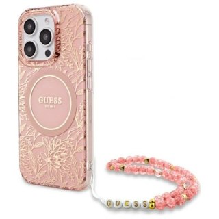 Etui Guess GUHMP16XHCPOFPP Apple iPhone 16 Pro Max hardcase IML Flowers Allover Electro With Pearl Strap MagSafe różowy/pink