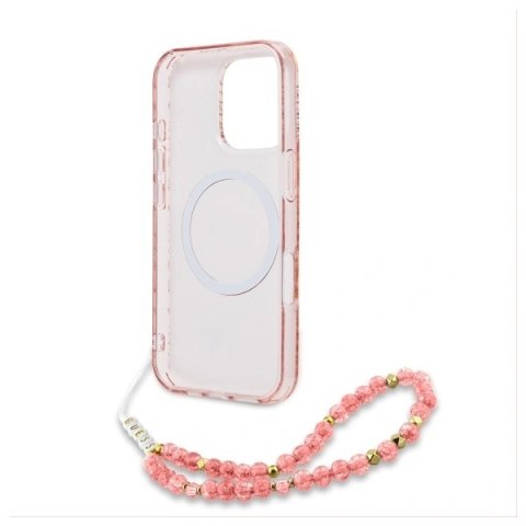 Etui Guess GUHMP16LHCPOFPP Apple iPhone 16 Pro hardcase IML Flowers Allover Electro With Pearl Strap MagSafe różowy/pink