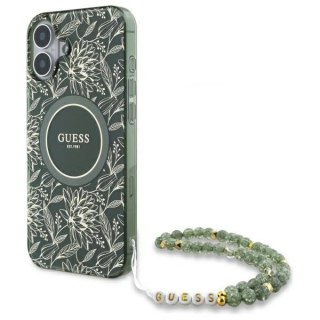 Etui Guess GUHMP16SHCPOFPA Apple iPhone 16 hardcase IML Flowers Allover Electro With Pearl Strap MagSafe zielony/green