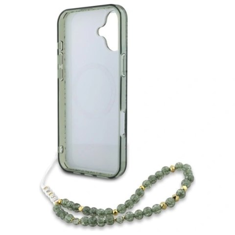 Etui Guess GUHMP16SHCPOFPA Apple iPhone 16 hardcase IML Flowers Allover Electro With Pearl Strap MagSafe zielony/green