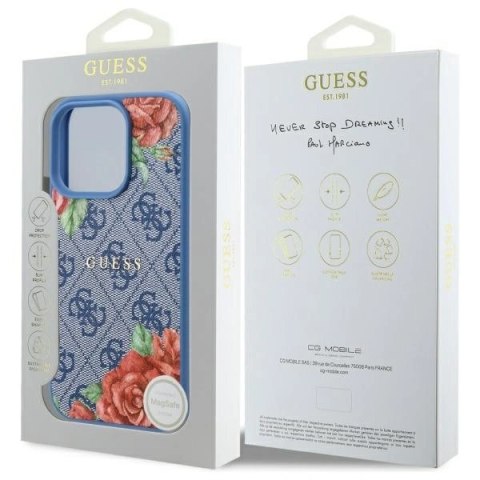 Etui Guess GUHMP16LP4ROPEMCB Apple iPhone 16 Pro hardcase 4G Flowers Print MagSafe niebieski/blue