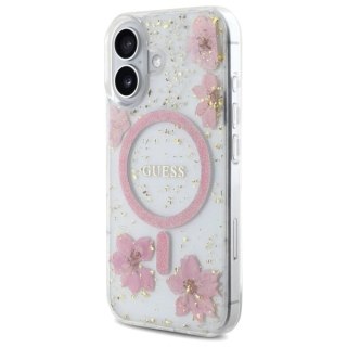 Etui Guess GUHMP16SRBFGFGMP Apple iPhone 16 hardcase Resin Flower Glitter MagSafe różowy/pink