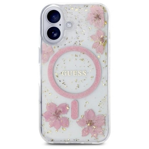 Etui Guess GUHMP16SRBFGFGMP Apple iPhone 16 hardcase Resin Flower Glitter MagSafe różowy/pink