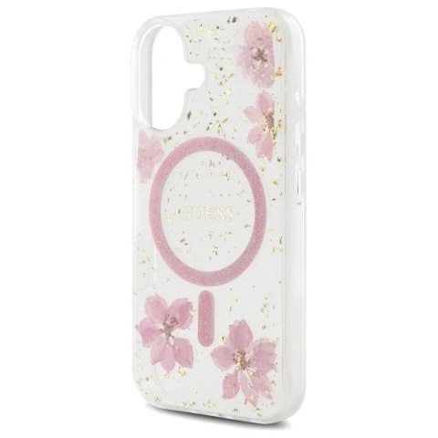 Etui Guess GUHMP16SRBFGFGMP Apple iPhone 16 hardcase Resin Flower Glitter MagSafe różowy/pink