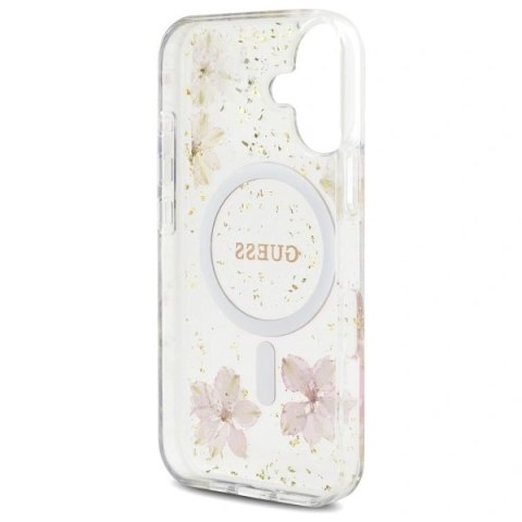 Etui Guess GUHMP16SRBFGFGMP Apple iPhone 16 hardcase Resin Flower Glitter MagSafe różowy/pink